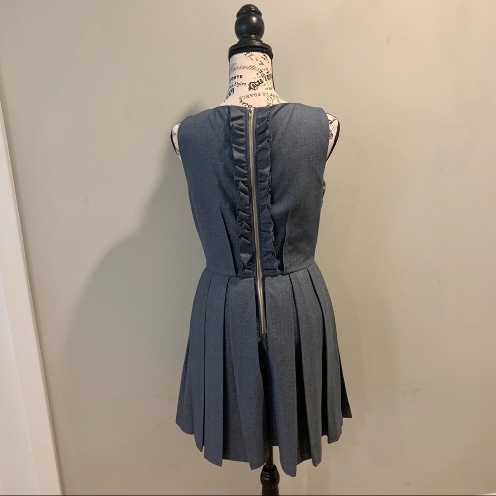 Blue Grey Pleated Dress with Ruffle Zip-up Back
